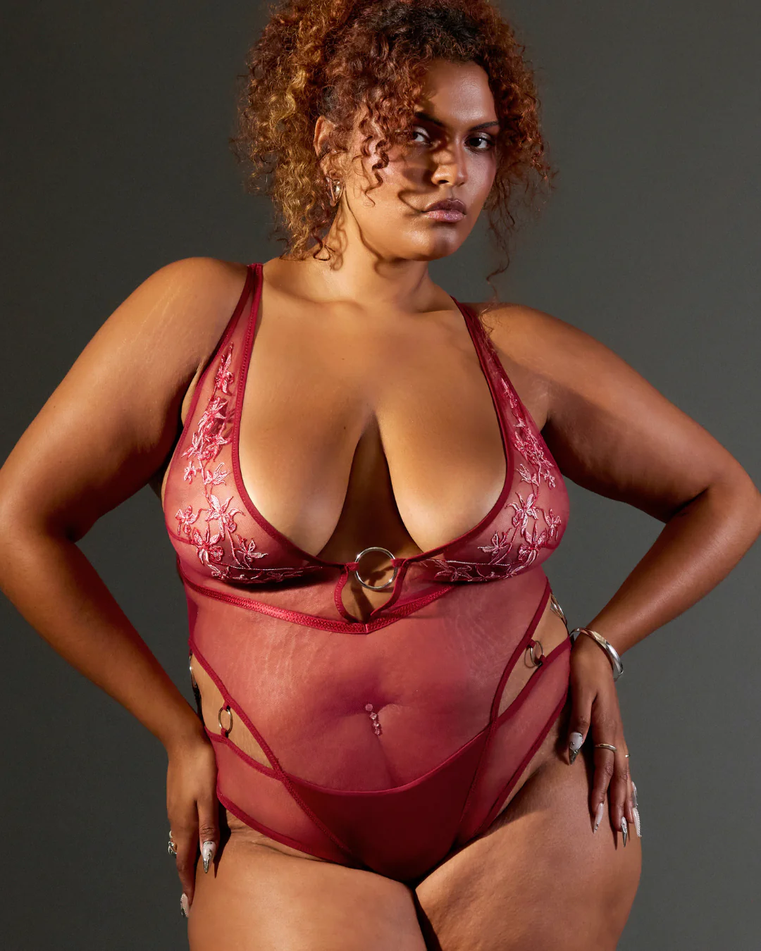 Cyrene Plunge Bodysuit - Ruby - Image 3